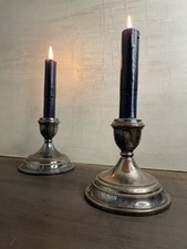 Pair Of  Vintage Metal Candleholders Tarnish And Patina