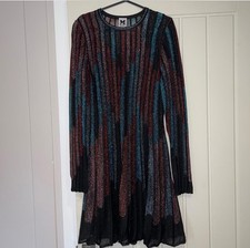 M Missoni Black Red Blue Pink Metallic Long Sleeve Dress Size 36