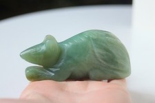 Sweet Vintage Carved Green Jade Stone Mouse Ornament