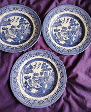 X 3 Vintage Churchill Blue Willow Large Side Plates 8 inch / 20.5cm