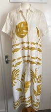 ZARA Cream & Mustard Floral Print Linen Blend Shirt Dress XS 8-10