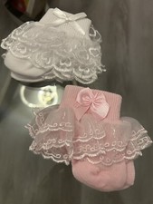 2 Pairs Off Baby Girls Pink & White Frilly Socks 3-6 Months 