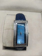Ladies Womens Genuine Diamond 0.25ct Watch Blue Leather Strap Mother Of Pearl