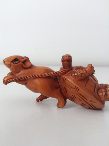 Hand carved wood netsuke - wood,