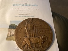 WW1 Death Plaque Died HENRY GEORGE AMOS 23rd Royal Fusiliers Westbere Kent