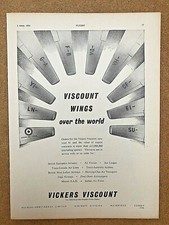 1954 Aircraft Advert VICKERS VISCOUNT WINGS ROLLS ROYCE DART PROPELLER TURBINE
