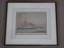 H.M.S 'Victoria' 1st Class Battleship by W. Fred Mitchell - Antique Colour Print