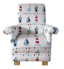 Fryetts Maritime Blue Fabric Child Chair Nautical Boats Lighthouses Nursery Kids