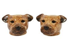 Pair Of Quail Ceramics Pottery Terrier Dog Head Egg Cups