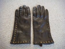 Beautiful Fashion Expressions Brown Leather Lined Stud Detail Gloves Size L