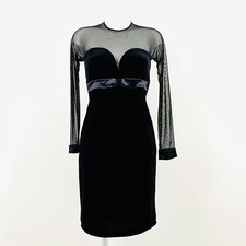 Gina Bacconi Cocktail dress UK 10 Black Velvet Vintage 90s LBD Party formal