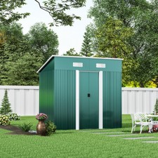 4x6ft Green Metal Garden Storage Shed Outdoor Garden Storage Box with Base Frame