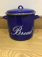 Vintage Large Enamel Bread Bin Pot, Shabby Chic, Retro