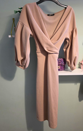 Boohoo beige wrap midi dress - beige,