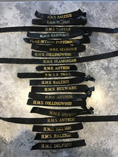 Royal Navy cap tally ribbons - genuine collection from 1980s