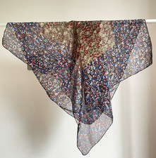 JIGSAW Ditsy Floral Silk Scarf – Blue, Red & Taupe | ~63 × 64 cm | Lightly Worn