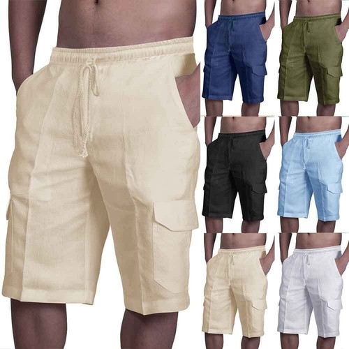 Mens cotton linen cargo - linen, shorts
