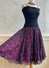 Vintage 1980's VERA MONT Black Purple Pink Flared Babydoll Occasion Dress 8/10