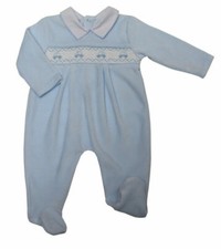 BOYS BLUE VELOUR SLEEPSUIT