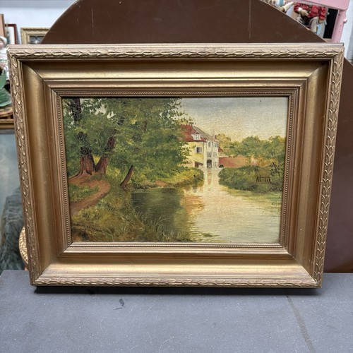 Antique oil painting - painting, river