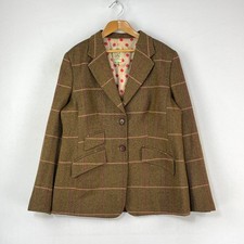 Cordings Tweed Hacking Jacket Womens UK 14 Brown Check Wool Cashmere Blazer