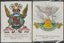 HMS MARLBOROUGH & BELLEROPHON. TWO GENUINE CIGARETTE SILKS. R.N. DREADNOUGHT.