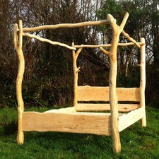 Rustic Four-Poster Bed Frame