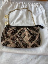 FENDI Sequin Baguette Shoulder Bag Multicolor Leather Gold Chain Authentic Rare