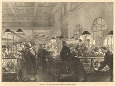 The General Post-Office: Stamping & sorting letters. London. Mail 1875 print