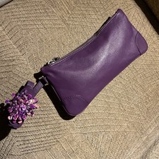 Small Fine Leather Clutch Handbag With Removable Wristband. Purple By LAKELAND