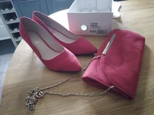 RED Suede Effect Shoes and Matching bag size 6 By Dune 