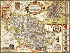 1610 County map of Yorkshire West riding  by John Speed with  description sheet