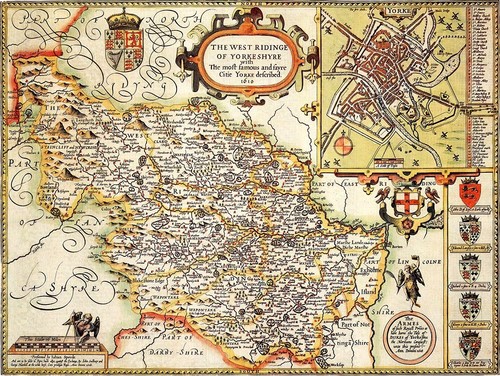 1610 county map - map, yorkshire