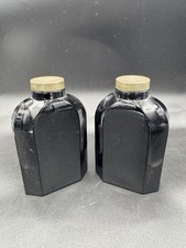 Pair Vintage Bronnley London Art Deco Black Glass Dusting Powder Bottles 1920s