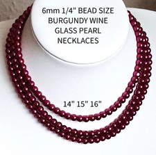 HANDMADE QUALITY 6mm BURGUNDY RED GLASS PEARL NECKLACE