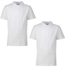 Boys Girls 2 Pack School Polo T Shirts EX-TU White Cotton Kids 3-16 Years New