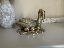 Large Brass Swan And Eggs Ornament On A Base