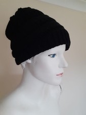 LADIES KNIT BEANIE HAT - BLACK