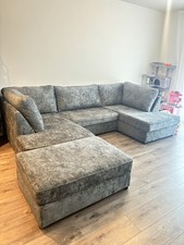Cinema Sofa U Shape Sofa Living Room Corner Suite with Footstool Charcoal Fabric