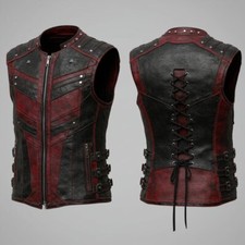 Gothic Leather Vest Black Red
