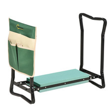 Outsunny Steel Frame Padded Garden Kneeler, with Tool Bag Green | Fast Delivery