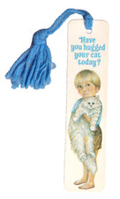 ANTIOCH BOOKMARK Blonde Boy with White Cat Angora Kitten Animal Lover Gift 1979
