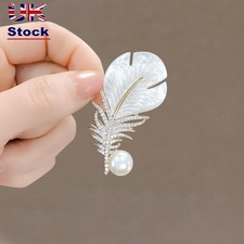 Gold Color Feather Brooch Pins Crystal Shell Flash Diamond Brooch  Women