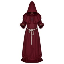 Halloween Adult Hooded Robe Cloak Costume Cosplay Monk Suit Priest Roles