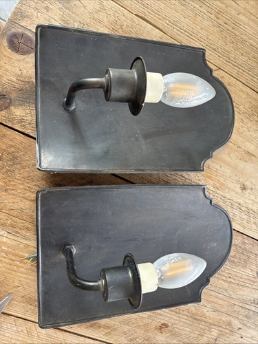 Pair vintage pewter wall - of,