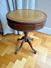 Mahogany effect 2 Drawer Drum Table With Claw Feet/Castors