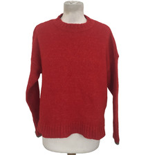 Brora Women's Jumper Size M/L Red Ribbed Trim Crew Neck Alpaca Mix Used F1