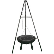 Steel Firepit with Tripod Outdoor BBQ Grill Camping Garden Heater Portable Used