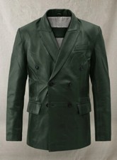 Men's Green Blazer 100% Real Soft Lambskin DOUBLE BREASTED Stylish Coat blazer