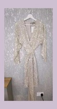 Asos design gold nude midi dress batwing sleeve wrap waist scatter sequin uk 6